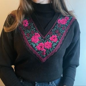 Vintage black floral mock neck sweater